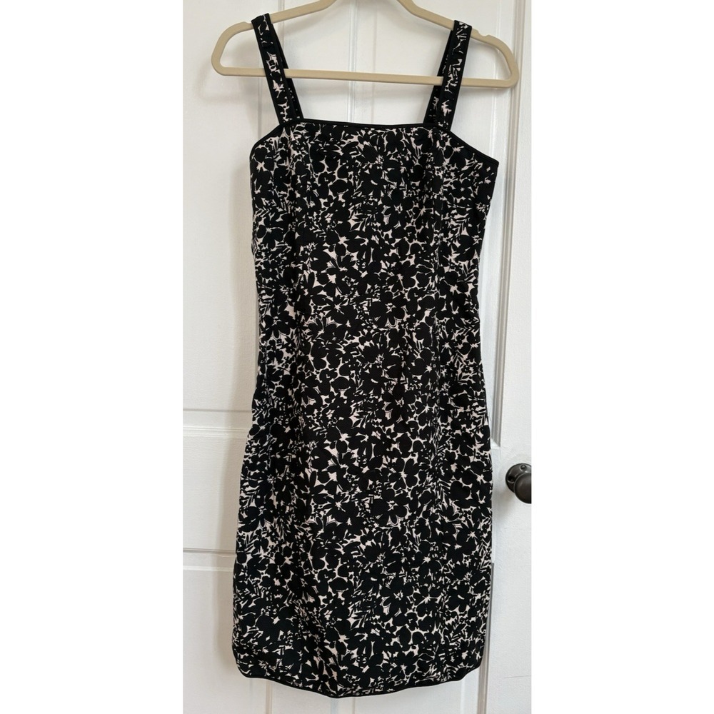 Ann Taylor Black White‎ Floral Cotton Pique Sheath Dress Womens 6 Square Neck